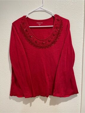 ❤️ Coldwater Creek Beaded Holiday Crimson Red Top 1X